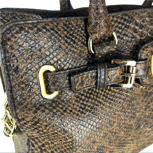 Michael Kors Brown Hamilton Snake Embossed Satchel - Picture 9 of 15